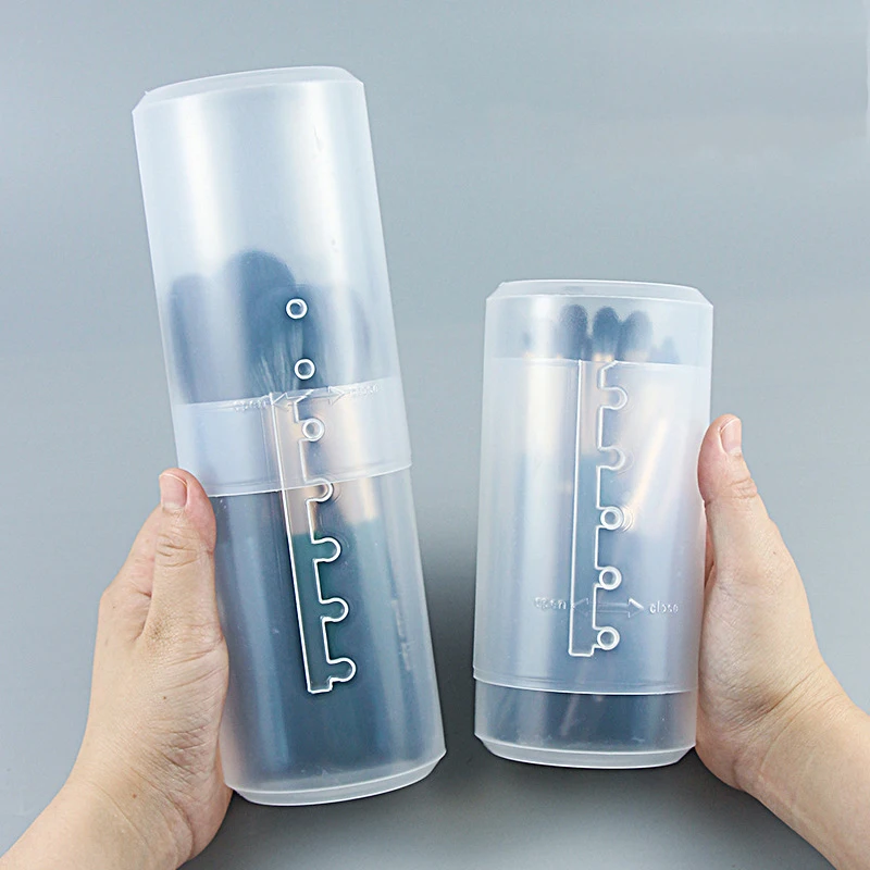 Transparent Adjustable Height PVC Makeup Brush Holder Display Storage Cup Organizer with Lid Dustproof Toiletry Package Box