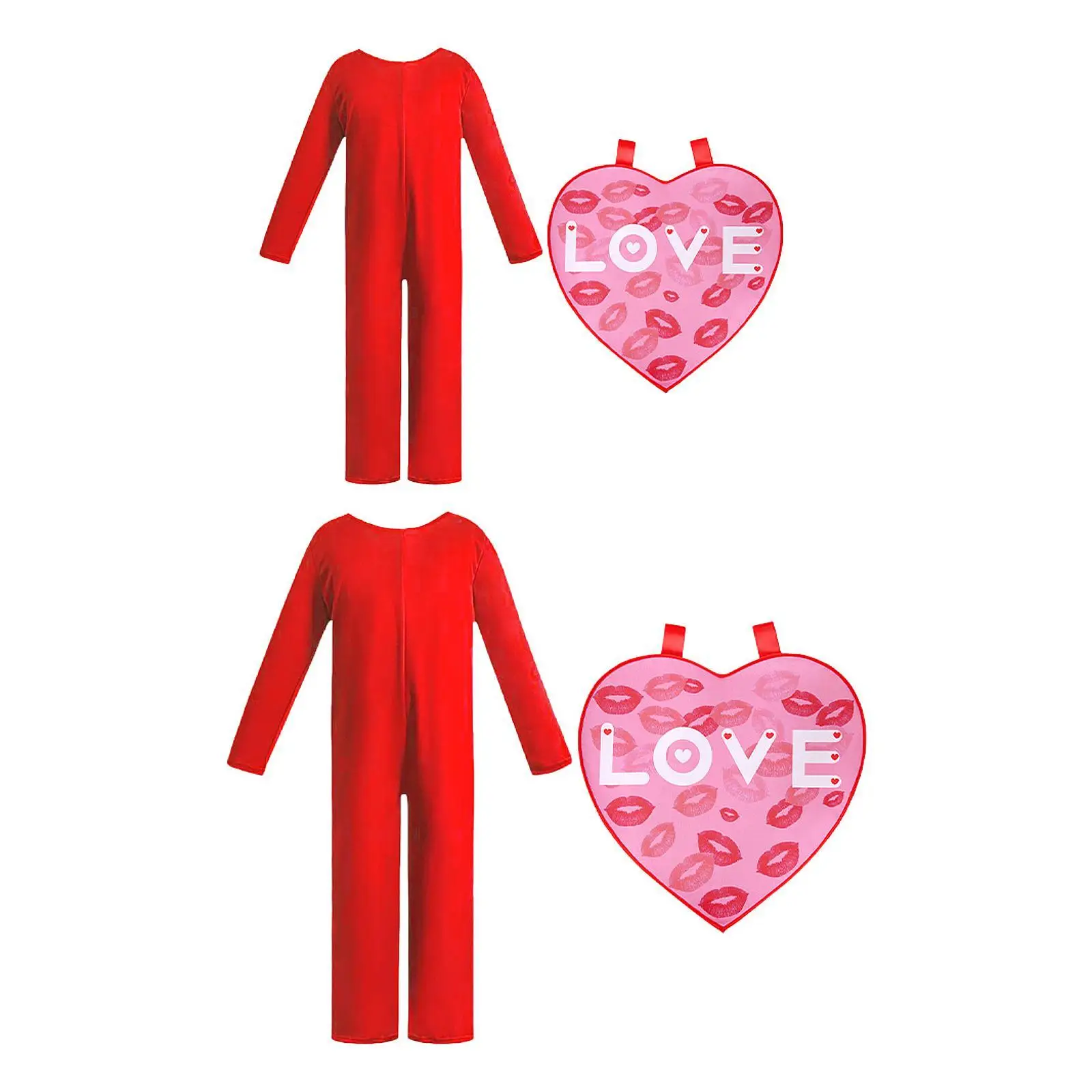 Heart Costume with Red Jumpsuit Dress up Outfit Valentine Cosplay Costume for Performance Wedding Role Playing Carnival Party