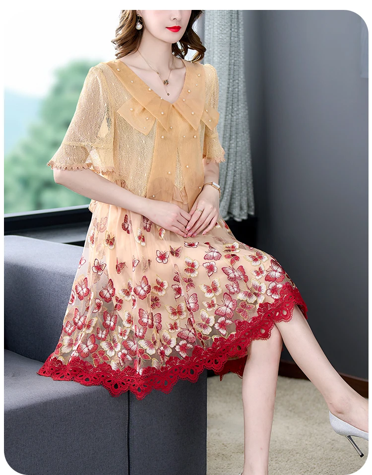 

Women Pink Silk Embroidery Casual Long Dress Summer Boho Elegant Loose Luxury Dress 2024 Korean Fashion New Features of Dresses