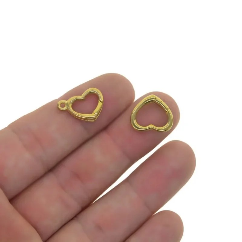 2pcs Handmade Korea Style 0.5inch Fine Solid Brass Heart Snap Spring Hook Clasp Chain for DIY Pearl Necklace Bangle