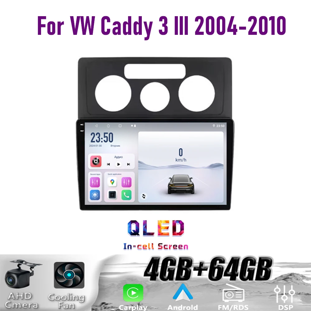 

GPS 9"For VW Caddy 3 llI 2004-2010 Wireless CarPlay Android 15 Car Radio WIFI Multimedia Player Head Unit Google Map Camera 64GB