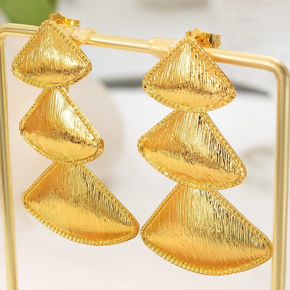 YTJX  Unique Charm Triangle Pendant Long Earrings Metal Anti Rust  Women Trend 2025 Gold Plated Piercing Earring Jewelry Accesso