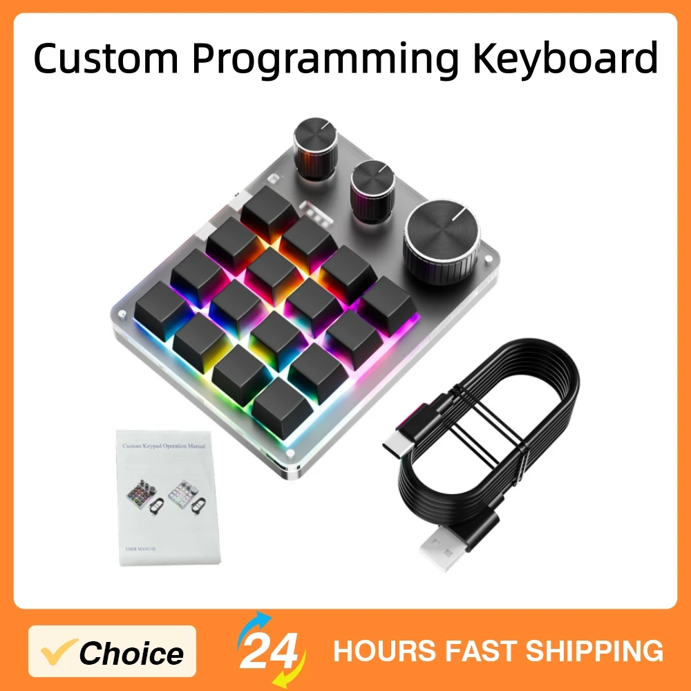 

Programmable Macro Keyboard for PC 16-Keys 3 Knob Gaming Keypad Programmable Keypad with USB Wired+BT Mode Volume Controller
