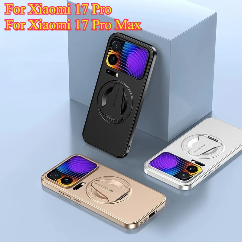 

Чехол для телефона с кронштейном для беспроводной зарядки для Xiaomi 17 Pro Max, магнитный держатель с металлической краской, жесткая задняя крышка для ПК для Mi 17 Pro Mi 17