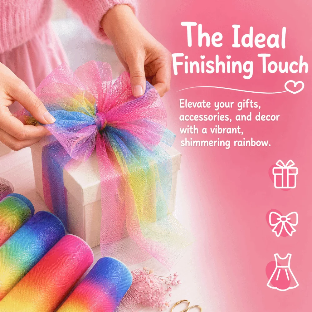15cmX10Y Gradient Rainbow Tulle Roll Shimmer Flash Color Shift Iridescent Fabric Holographic Soft Mesh Roll Glitter Tulle