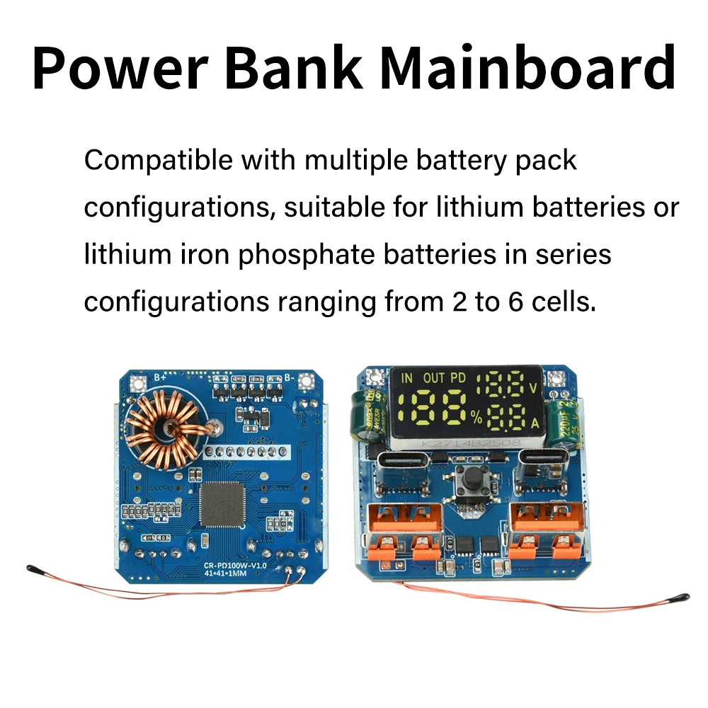 4S 18~100W アダプティブ双方向急速充電モジュール パワーバンク メインボード バッテリーレベル表示付き 熱制御保護機能付き