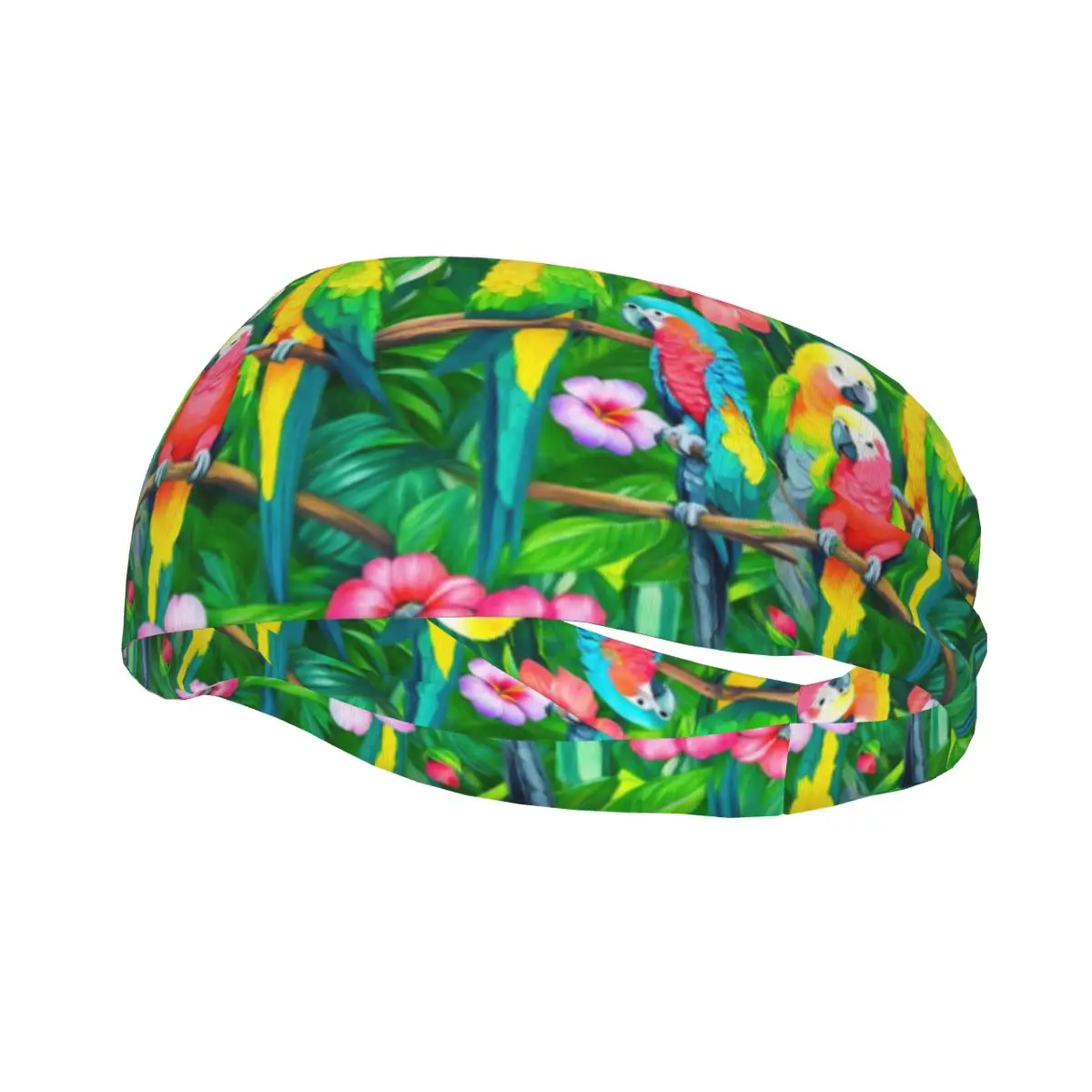 Headband Sports Yoga Fitness Stretch Sweatband Hair Band Elasticity Headband Tropical Parrot And Flowers Illustration