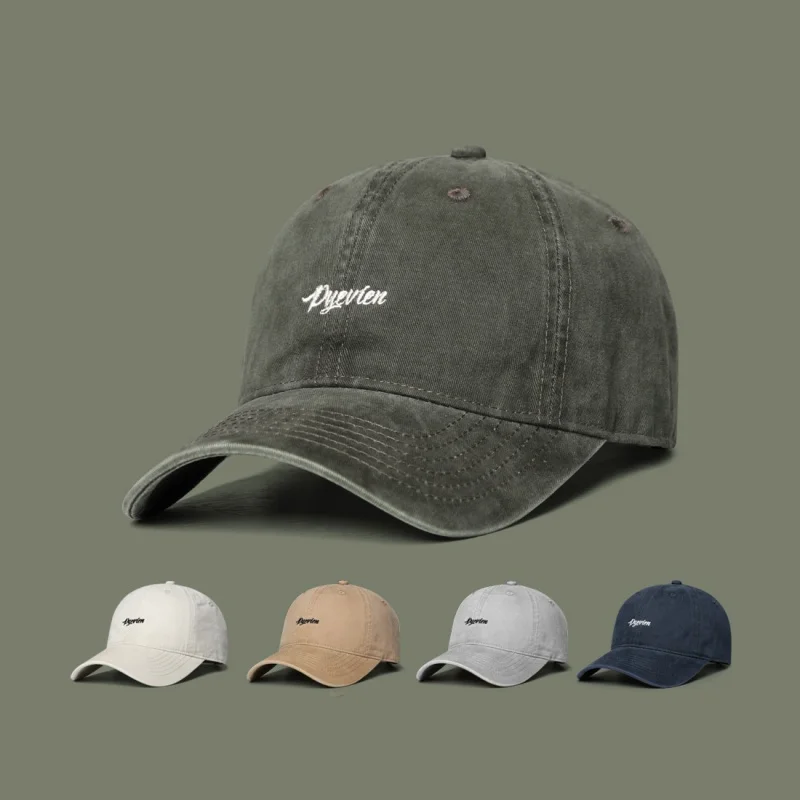 Japanese Style Simple English Embroidery Baseball Cap for Men, Large Size, , Retro Duckbill Cap, Face Slimming Sun Hat