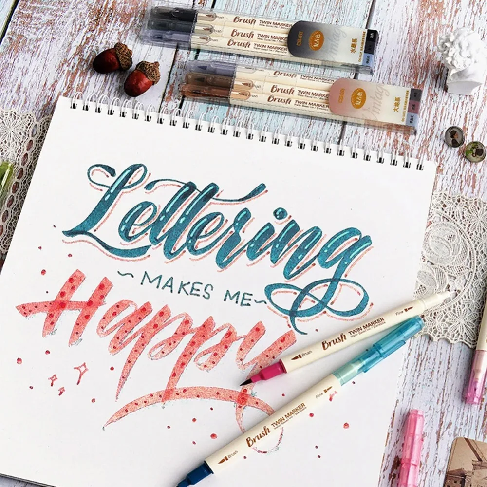 3PCS/Set Retro Colors Double Tip Marker Pens Line Drawing Watercolor Pen Student Art Painting School Stationary