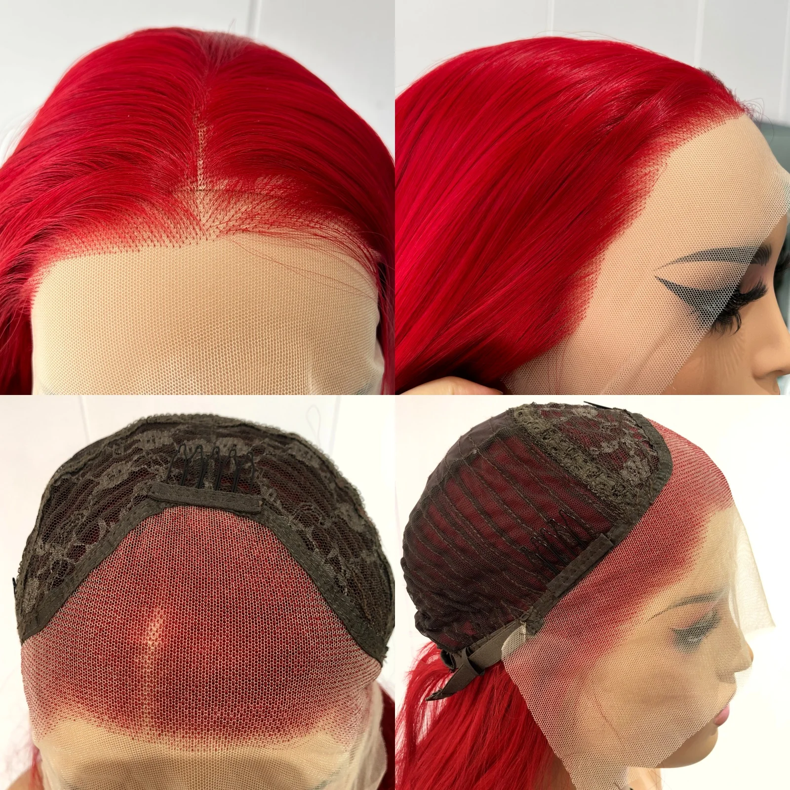 13X4 Wig merah Burgundy panjang lurus sintetis renda depan Wig rambut warna anggur gelap renda Wig Frontal untuk wanita pesta Cosplay