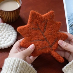 Handmade Wool Felt Fruit Coasters Apple Avocado Maple Leaves Cup Drink Support Pad Table Protection Mat Decoration Home Decor