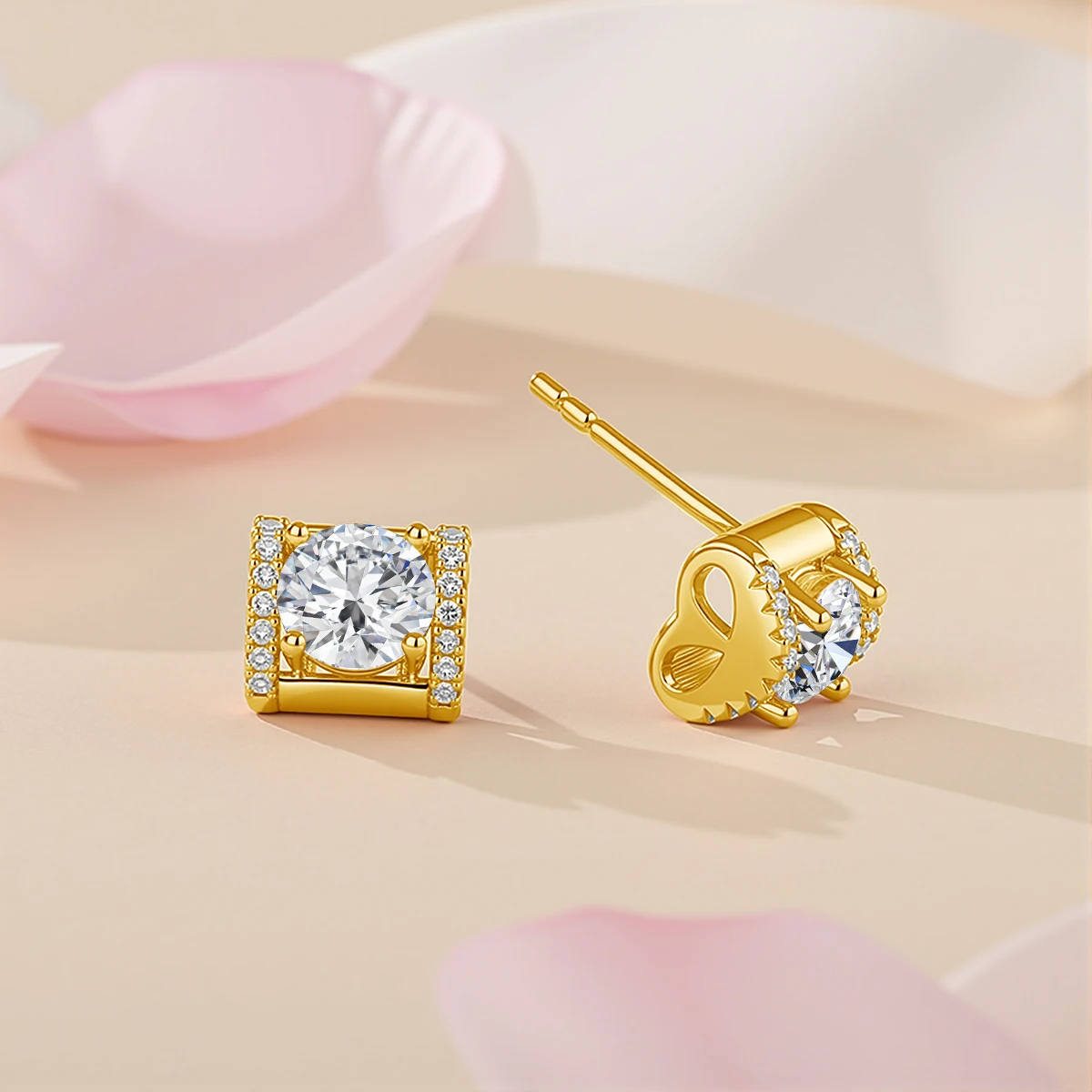 

Настоящие золотые серьги-гвоздики 14K с круглым муассанитом 1 карат и кубическим цирконием, блестящие, для женщин, для свадьбы, вечеринки, украшения для невесты