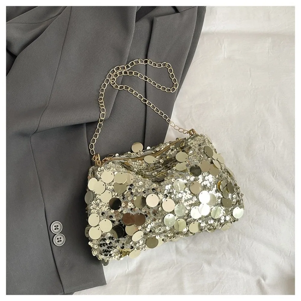 INS Elegant Sequin Shoulder Bag Blingbling Glitter Evening Party Bag Korean Style Phone Purse Female Handbag Daily Use