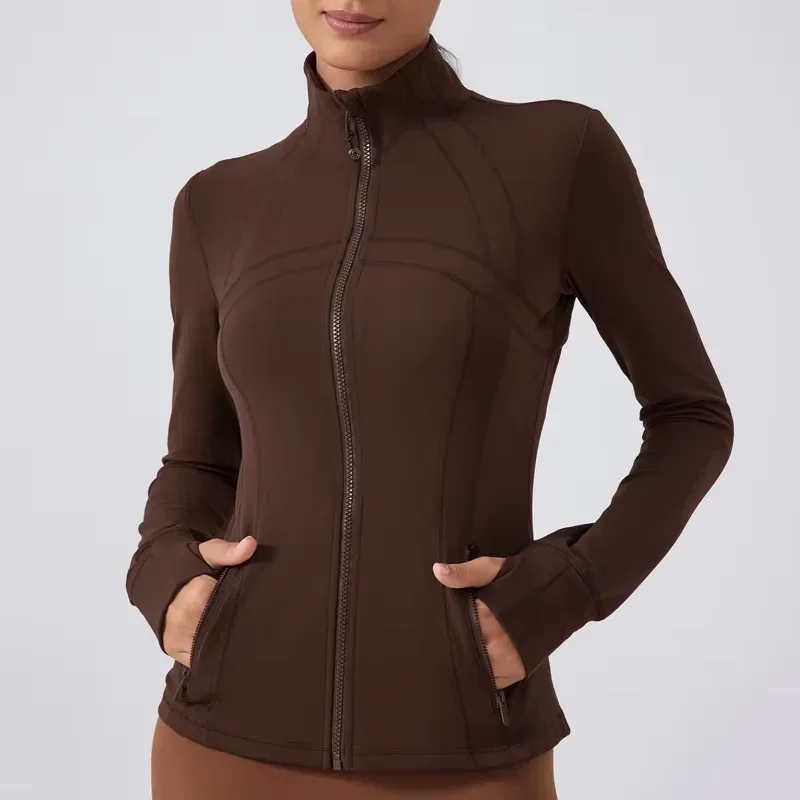 Women define jacket with pockets thumbholes zipper flex slim yoga riding running exercise sport top clothes