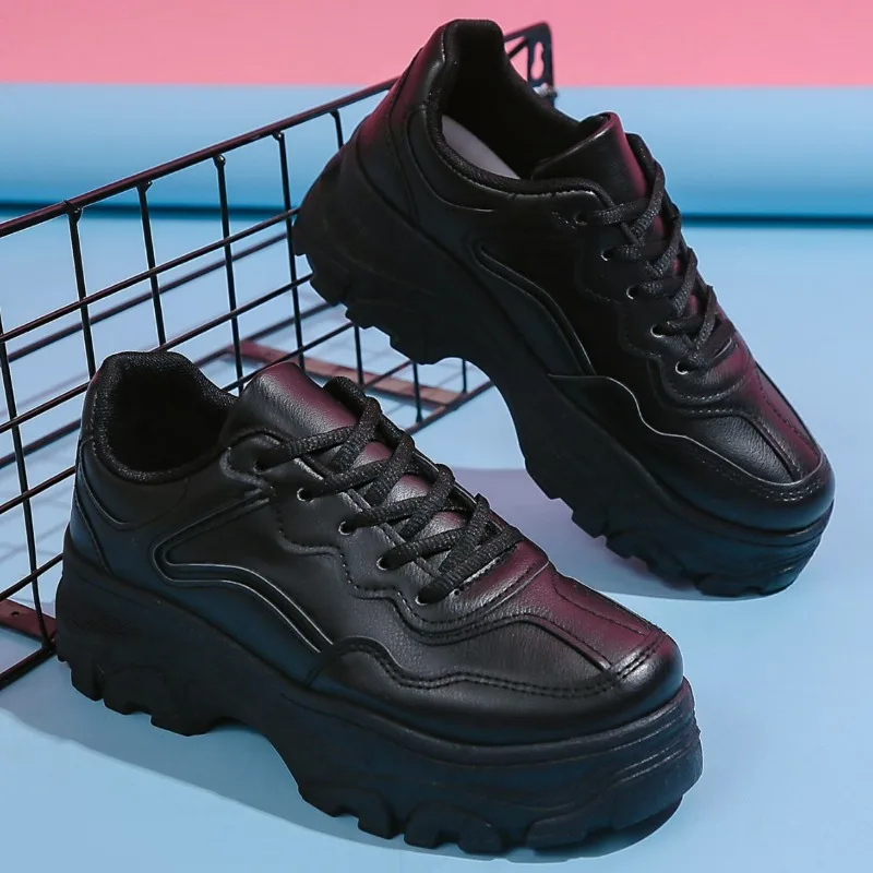 

Осень 2024, спортивная обувь на толстой подошве со шнуровкой, белые женские кроссовки на платформе, женские дышащие прогулочные туфли из искусственной кожи