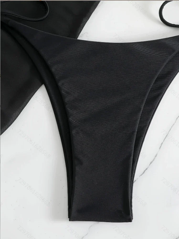 2024 Women's 3 Piece Swimsuits Solid Halter Triangle Tie Side Bikini Bathing Suit with Cover Up Beach Skirt Mini Short Dress