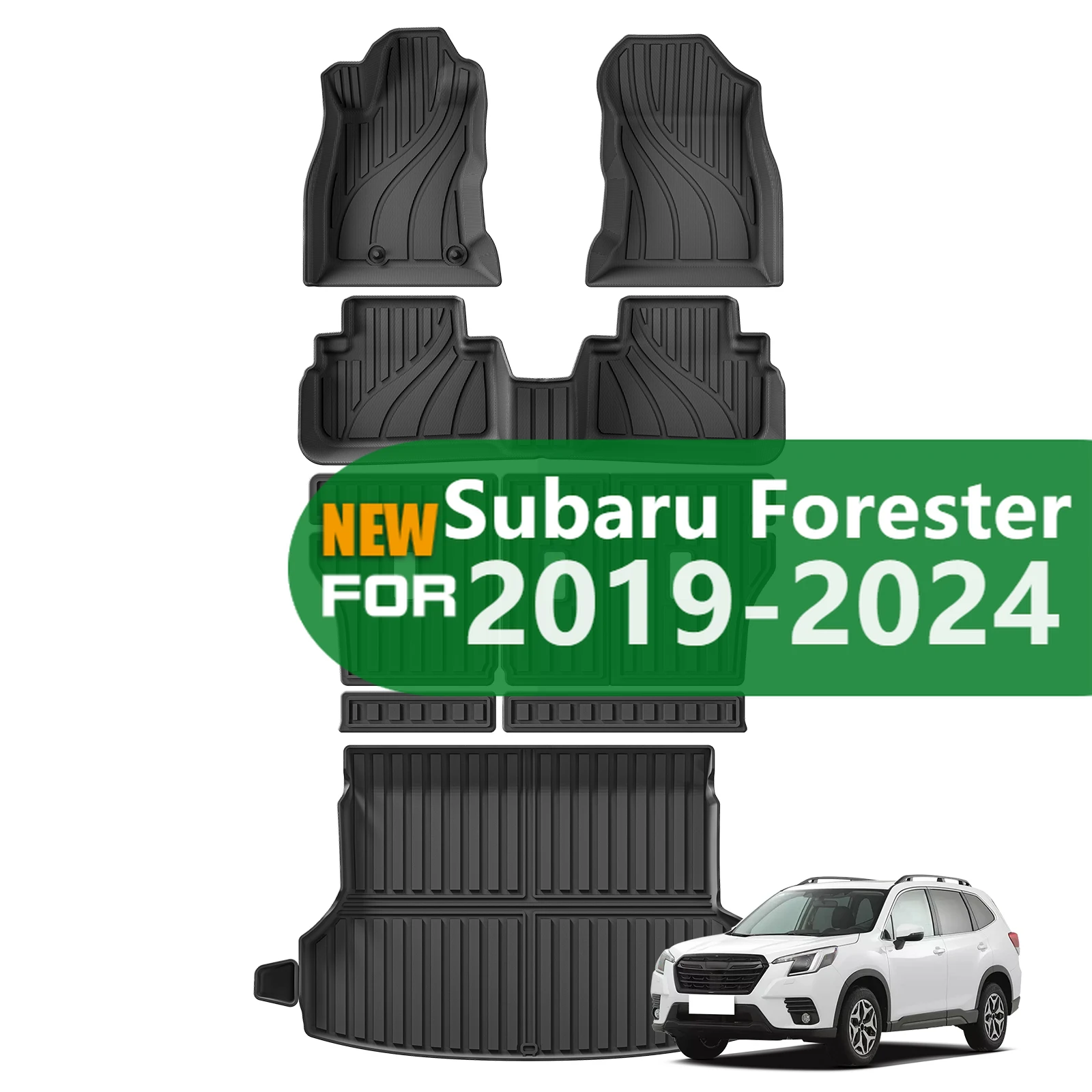 for Subaru Forester 2019-2024 US Version TPE 3D Car Floor Mats Cargo Liner Trunk/Backrest Pad Waterproof Black