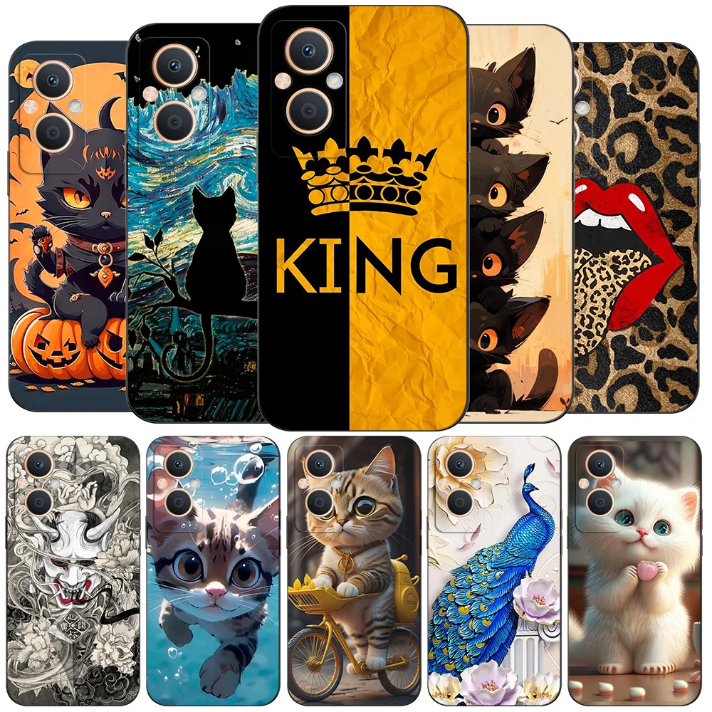 For OPPO Reno 7z  5G Case Silicon Phone Back Cover For Oppo Reno7z 5G Black Tpu Case creative cute design