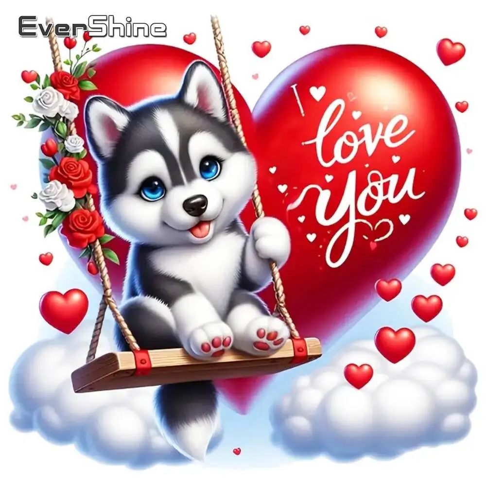 Evershine Diamant-Gemälde, Hund, Tier, Cartoon, geeignet für Erwachsene, Anfänger, DIY, Diamant-Stickerei, Liebesherz, Buchstabe, handgefertigt, Hobby