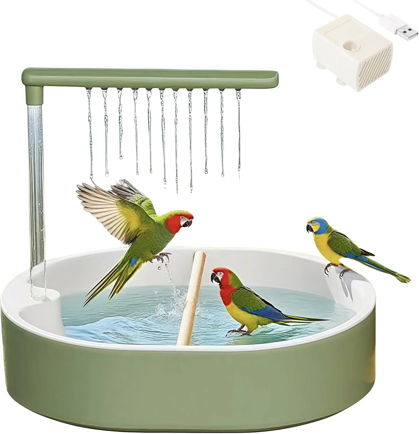 

Automatic Circulating Bird Bath with Splash Guard for Parrots, Lovebirds, Cockatiels and More - Indoor Cage Use