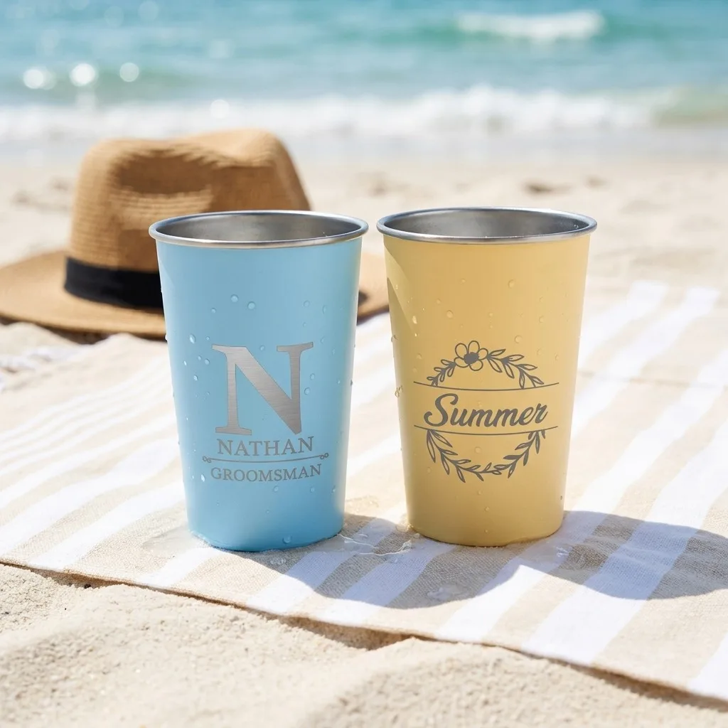 Wedding Favor Stainless Steel Cup, Custom Initial Metal Tumbler for Bridal Shower & Beach Wedding Party Gifts,Christmas Gift.