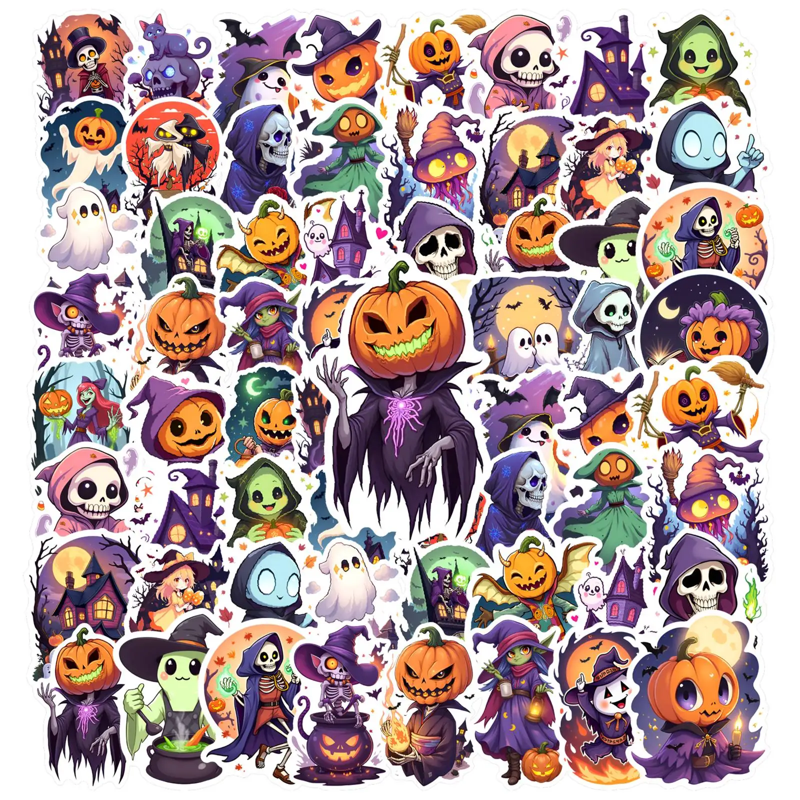 35pcs-50pcs Gothic Witch Stickers Cute Halloween Haunted House Stickers Witch Stickers For Laptop Motorcycle Luggage Phone