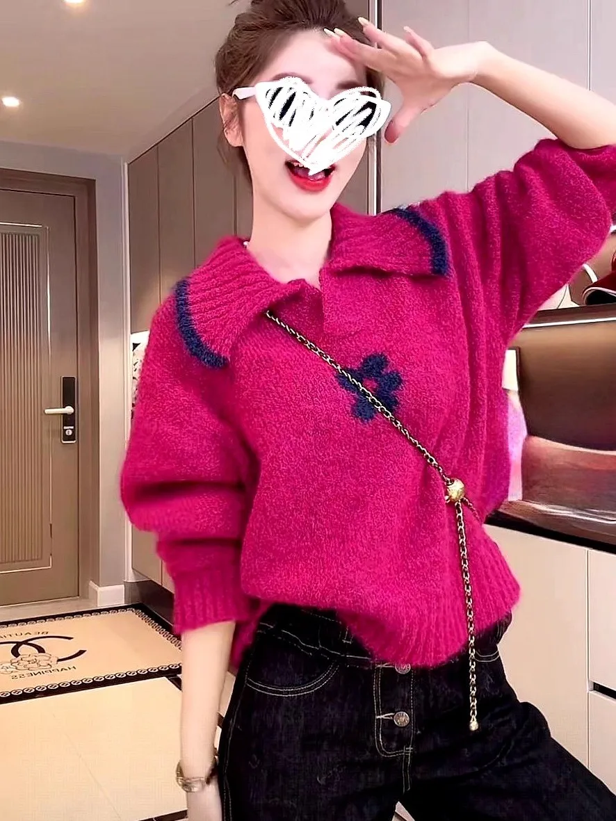 

Sweet ort Knitted Sweater for Women Autumn Winter New Sle Color Blo Flower Design Casual Comfortable Warm Long Sve Top