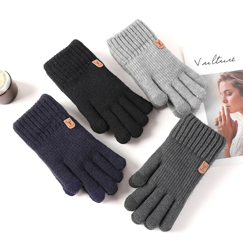 

Мужские теплые перчатки, зимние бархатные перчатки, морозостойкие вязаные перчатки, мужские двухслойные вязаные перчатки с сенсорным экраном