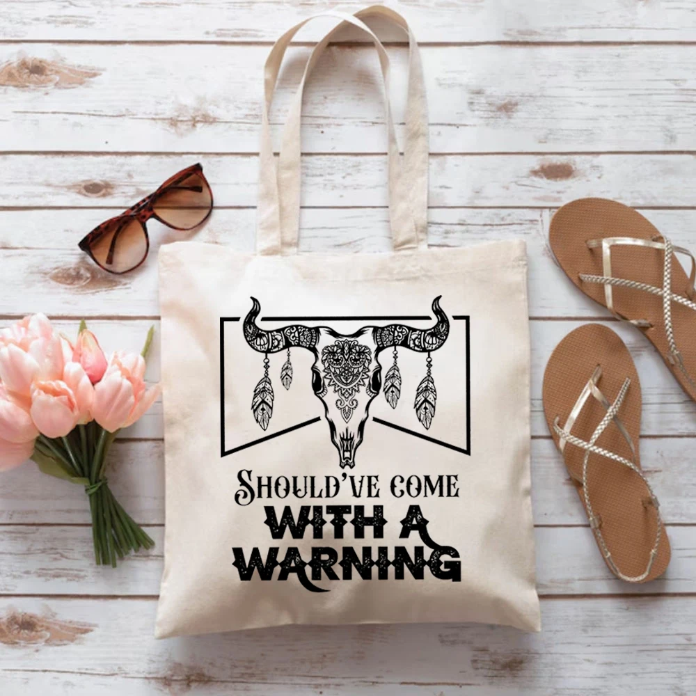 Western Country Tote Bags Texas Cowgirl Beth Dutton Hould've Come with A Warning  Ladies Shoulder Bags Large Capacity Canvas Bag