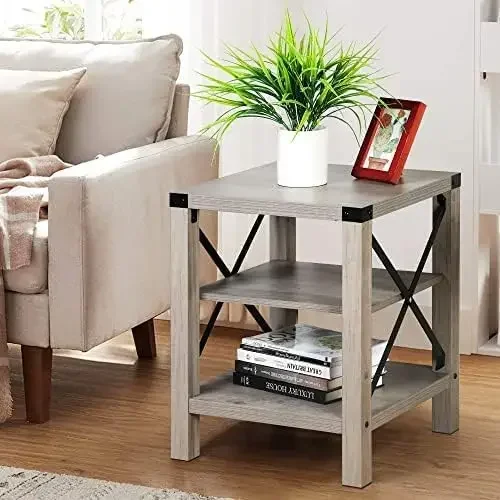 Farmhouse End Tables Living Room Set of 2, Side Table Rectangular Nightstand Sofa Side Table for Living Room, Bedroom, Lounge