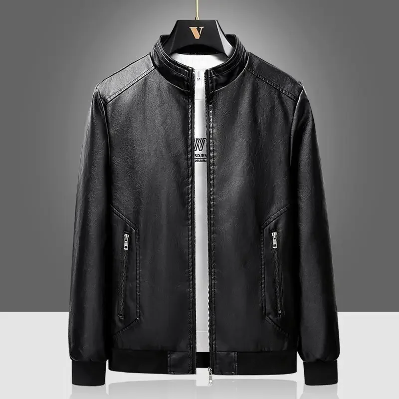 

Stylish Men's Leather Jacket Autumn Winter Slim Fit Korean Style Solid Lapel Biker Coat Trendy​