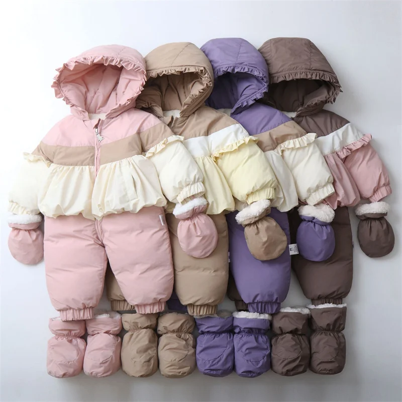 Winter Warm Newborn Baby Jumpsuit Autumn Winter Cute Girls Rompers With Gloves Soft Thicken Baby Girl Clothes 0-18 Months