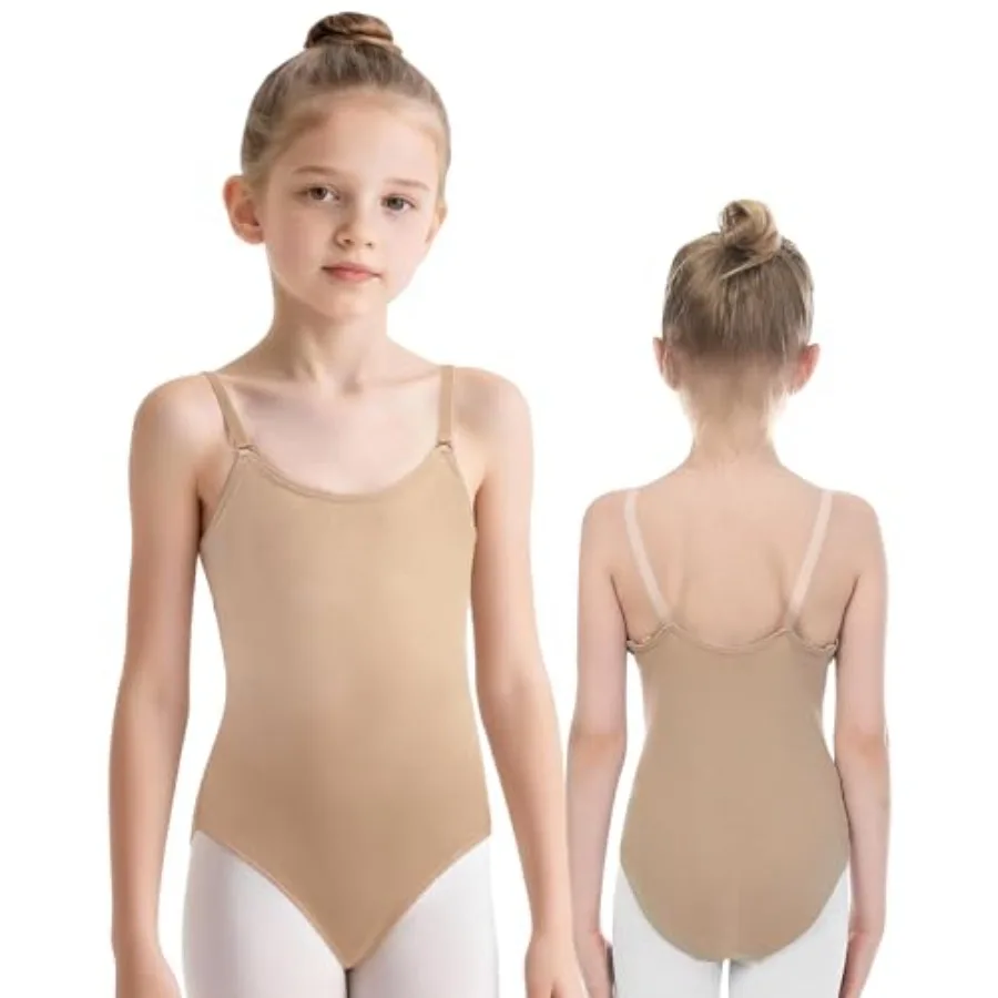 

iMucci Professional Leotards for Girls Nude Leotard Seamless Camisole Undergarment with Transition Clear Strap