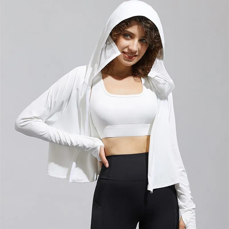 Women Summer Sun Protection Clothing Long Sleeve Hoody Sun UV Protection Jacket Clothing Hooded Jacket Thin Beach Sweatshirt