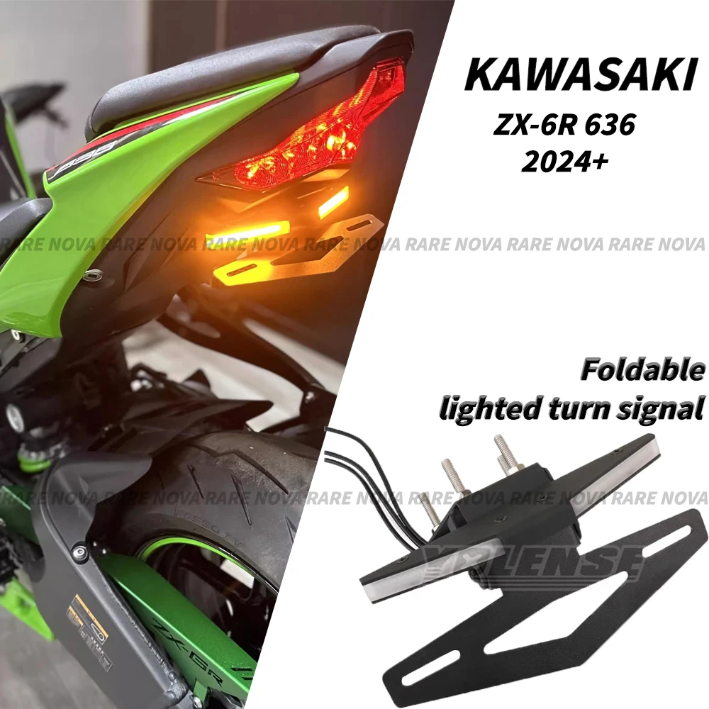 For Kawasaki Ninja ZX-6R ZX-6r ZX6R 2024 Motorcycle License Plate Holder Rear Short Tail Number Holder With LED Light