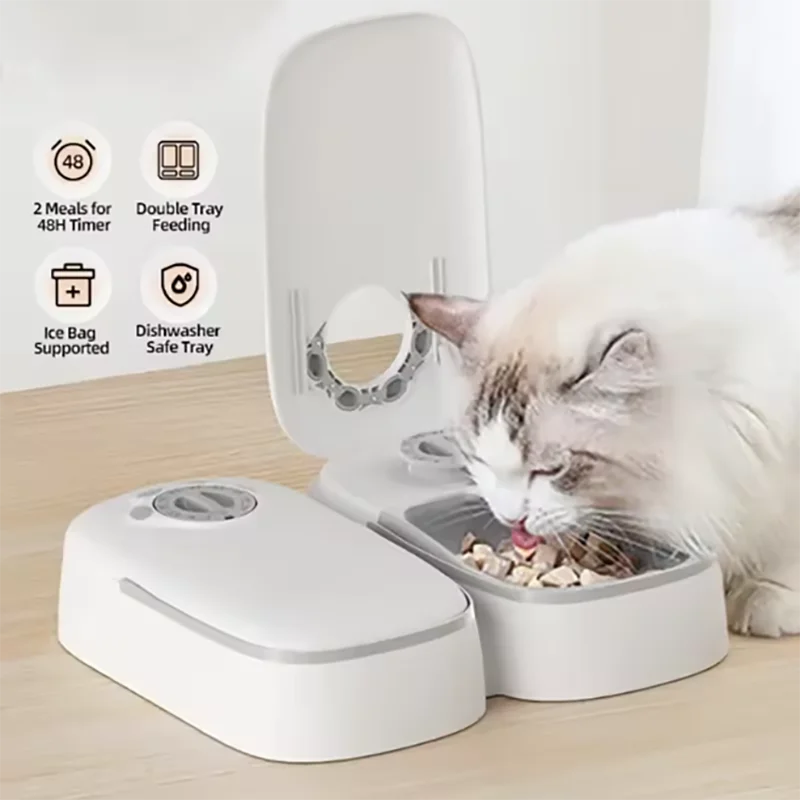 

2 Meals Timed Automatic Dog Feeder Dual Bowls Smart Cat Food Dispenser Wet Dry Pet Food Dispenser Pet Feeder Cat Accessories