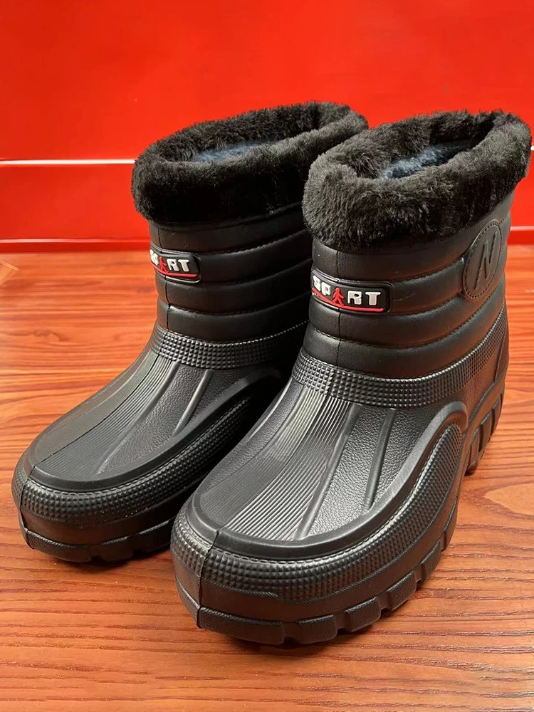 Men\'s Winter Thickened Waterproof Snow Boots Cotton Shoes for Elderly Warm Casual round Toe Flat Heel High Top Work Boots
