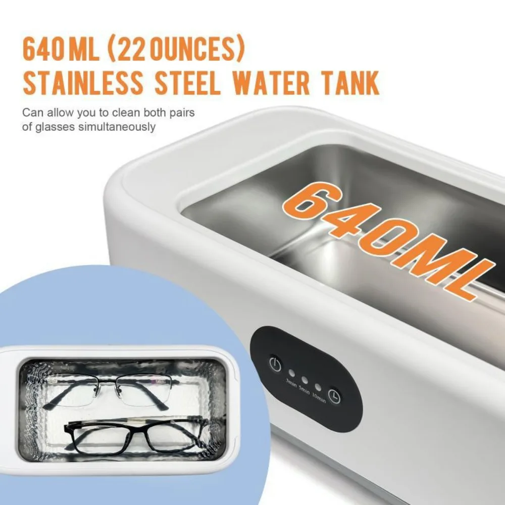 เครื่องทําความสะอาดอัลตราโซนิกการตั้งค่าเวลาฟันปลอมแว่นตาทําความสะอาดขนาดเล็กเครื่องประดับวงเล็บเครื่องประดับแบบพกพา 640ml ในครัวเรือน Sonic
