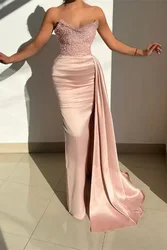 Robe de Soirée Longue en Satin Extensible pour Femme, Tenue de Forme Sirène, Sans Bretelles, avec Perles et Paillettes, Disponible en Rose et Noir, Tout Personnalisé