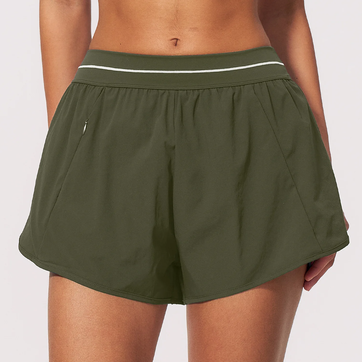 Women 2 in 1 Running Shorts with Pockets Contrast Waistband Loose Fit Athletic Workout Bottoms Double Layer Gym Yoga Shorts