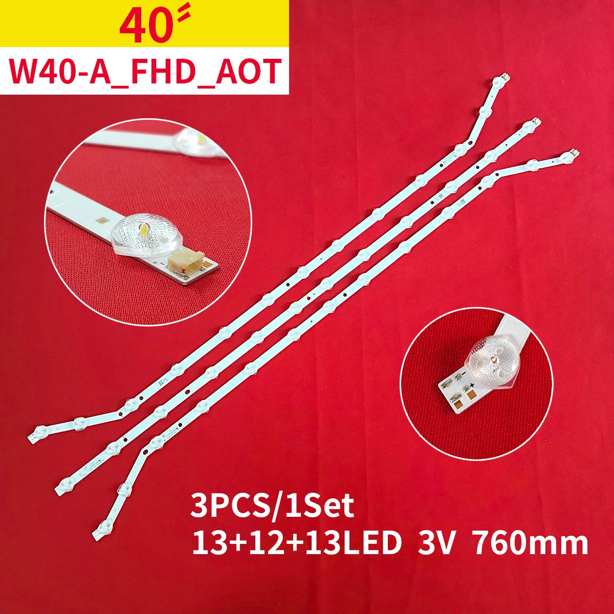 

1set 3PCS LED Strip For 40" TV W40-A_FHD_AOT REV1.1 28767A 13+12+13LED 3V