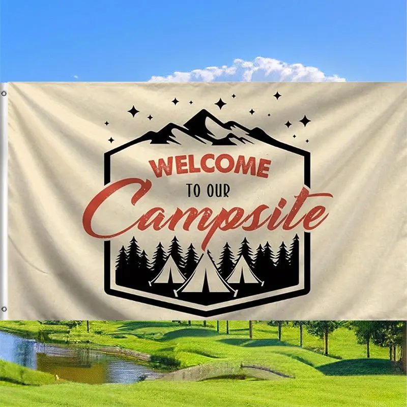 Welcome To Our Campsite Outdoor Polyester Flag Durable Garden Banner For Home Decor