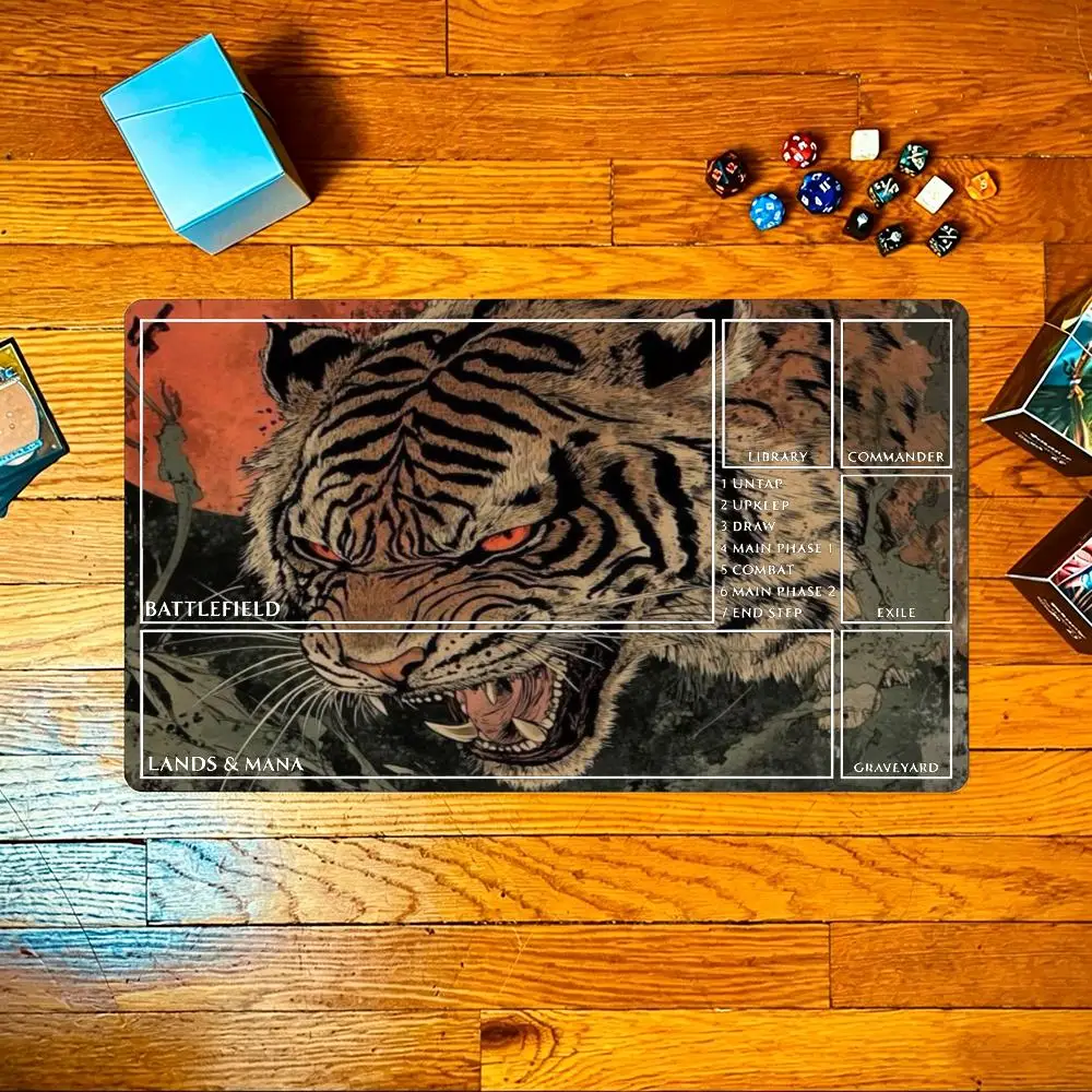 Vintage Ink Wild Red Eyed Tiger TCG Playmat 35X60CM Card Battle Mat Non-Slip Durable Stitched Edge Three Templates Available