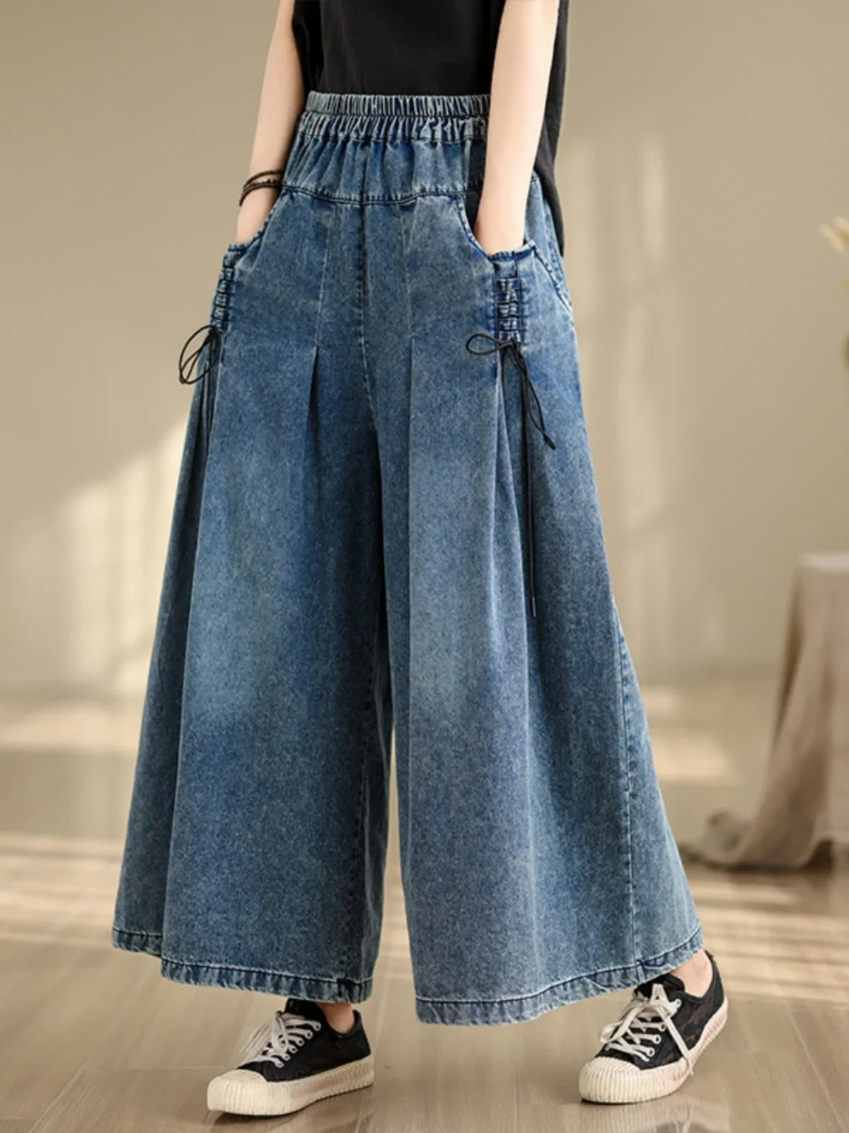 

SuperAen Oversize Jeans 2024 New Autumn Style Wide Leg Pants Elastic Loose Casual Straight Leg Jeans