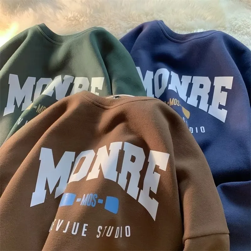 【M-8XL Sweatshirts】Men Oversized Sweatshirt Fashion Loose American Minimalist Alphabet Print Long Sleeve Couple Clothes