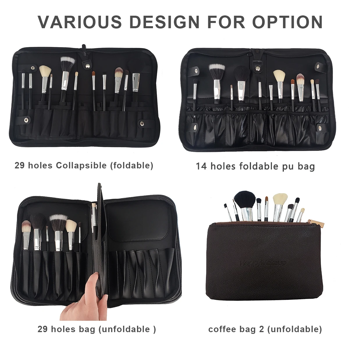 Profession Makeup Brush Accessories Foldable Brush Bag Easy Carry Handle Double Layer Bag Makeup Brush Collapsible Stroage Bag