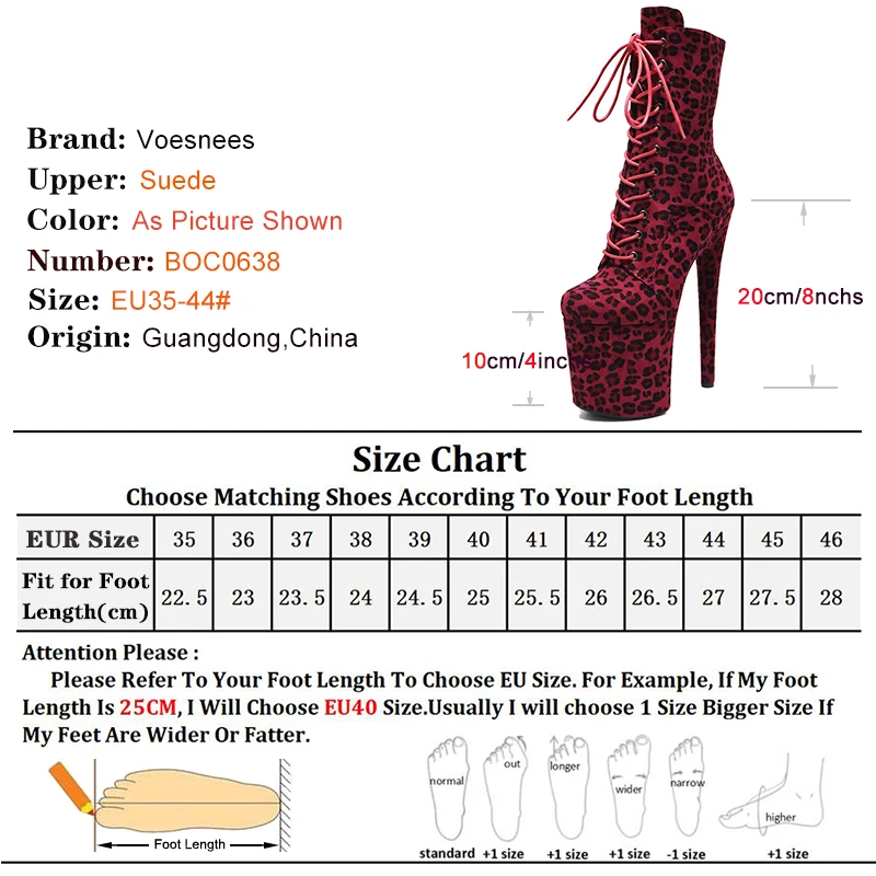 Thick Soled Leopard Print Suede 20cm/8Inch Ankle Boots Thin Heel Zipper Straps Shoes for Women  Large Size 44 high-heeled Boots