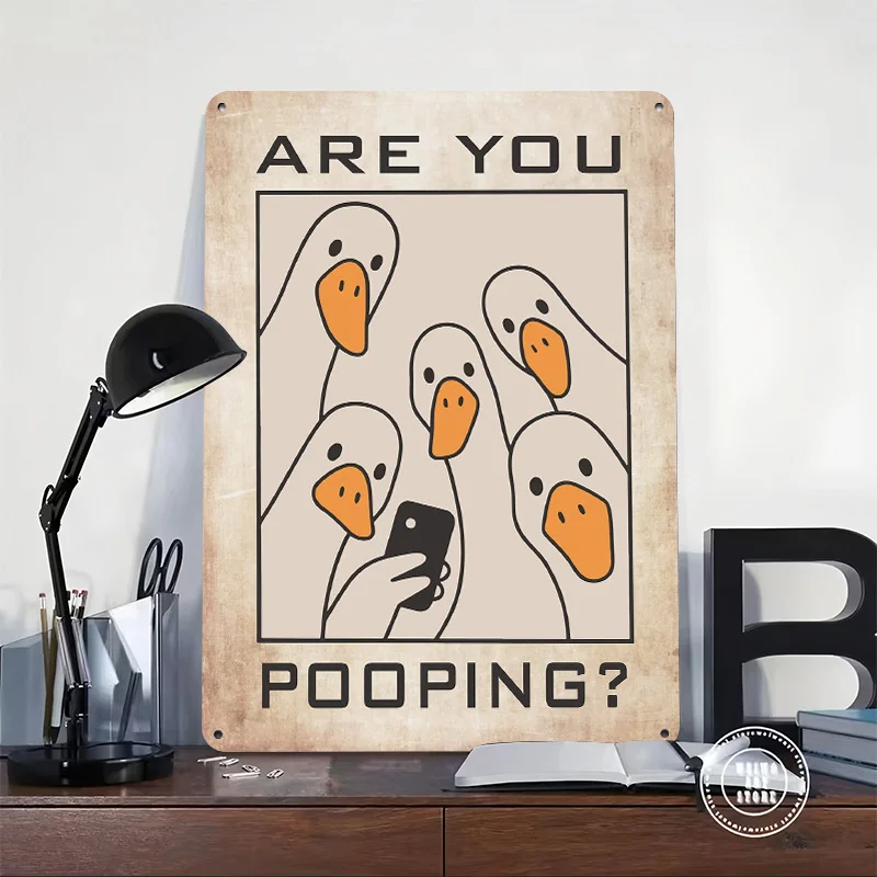 Are You Pooping? Goose Selfie Personalized 3D Textured Metal Poster Wall Art Tinplate Sign for Article Decoration Gaming House
