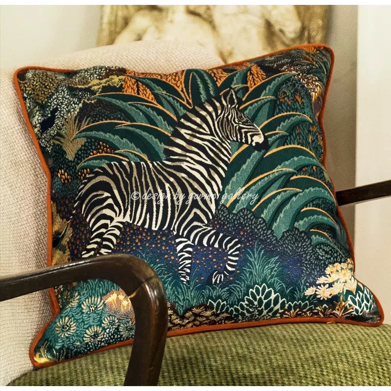 GUVINCI H Style Jungle And Fauna Decorative Cushion Cover Zebra Animals Jacquard Lumbar Pillowcase For Living Room Bedroom Patio