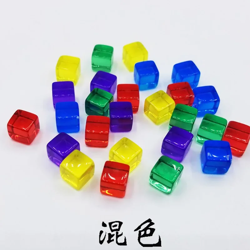 100Pcs/set 10mm Transparent Square Corner 6 Kinds Colorful Crystal Dice Chess Piece  Puzzle Game Accessory